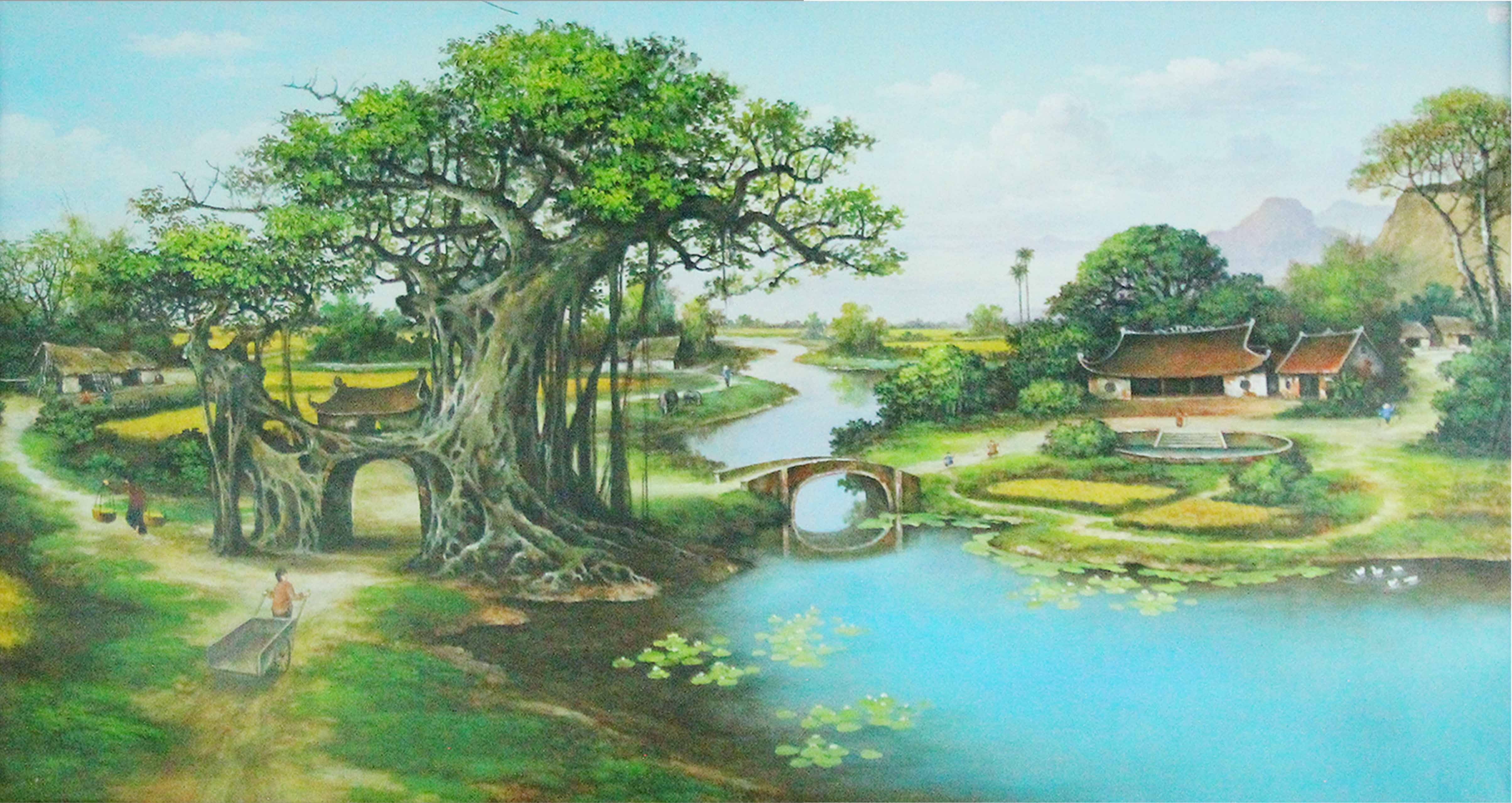 Tranh sơn dầu phong cảnh cánh đồng thôn quê Việt Nam - TSD69LHAR